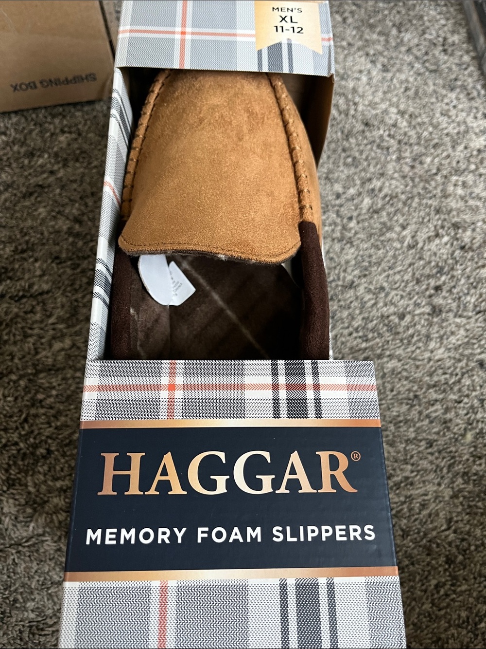 Haggar Men’s Brown Tan Slip-On Memory Foam Loafers. Men size 11-12. XL. New